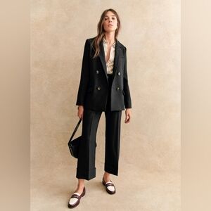 Sezane Christie Black Wool Blend Blazer Double Breasted Euro Size 44 or US 10